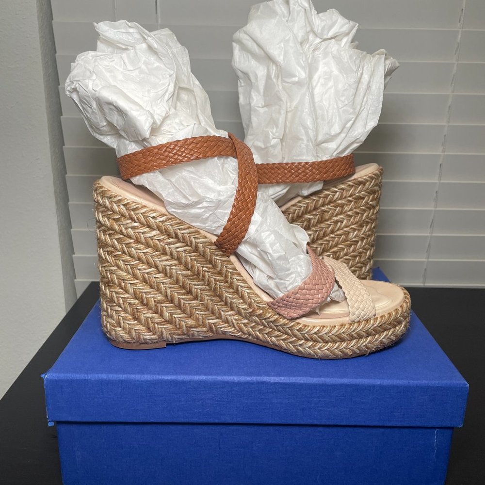 Shoes (Stuart Weitzman Elsie Beige Combo Woven Espadrille)